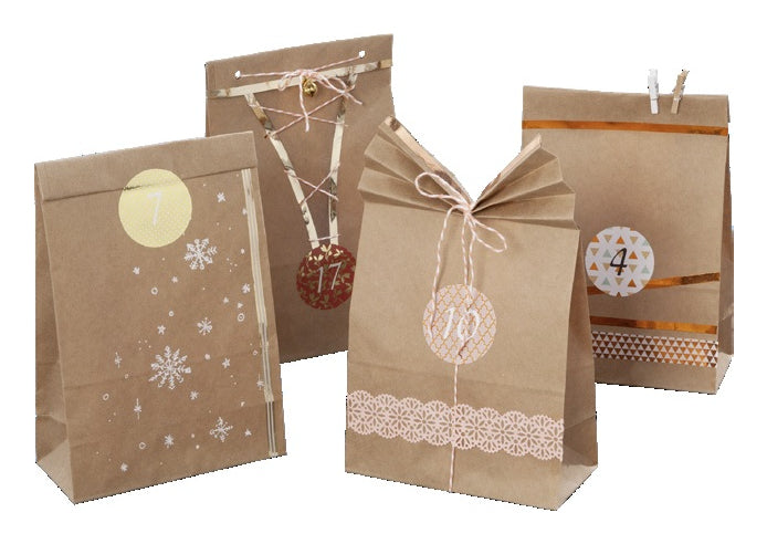 Folia Adventskalender-Set Geschenktüten – 24 Papiertüten – 100 × 175 × 55 mm