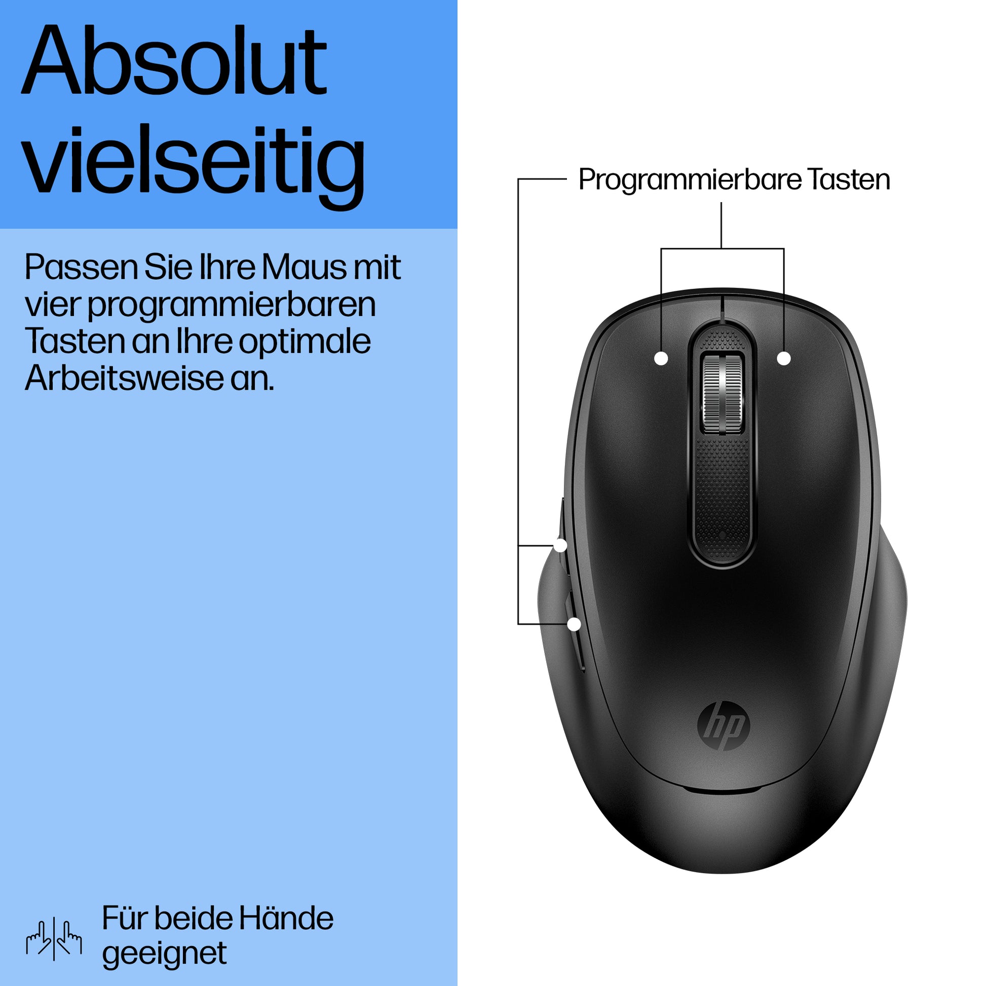 HP 510 Ultra-Schnelle Wiederaufladbare Maus – Kabellos (2,4 GHz), 4000 DPI, Beidhändig, Schwarz