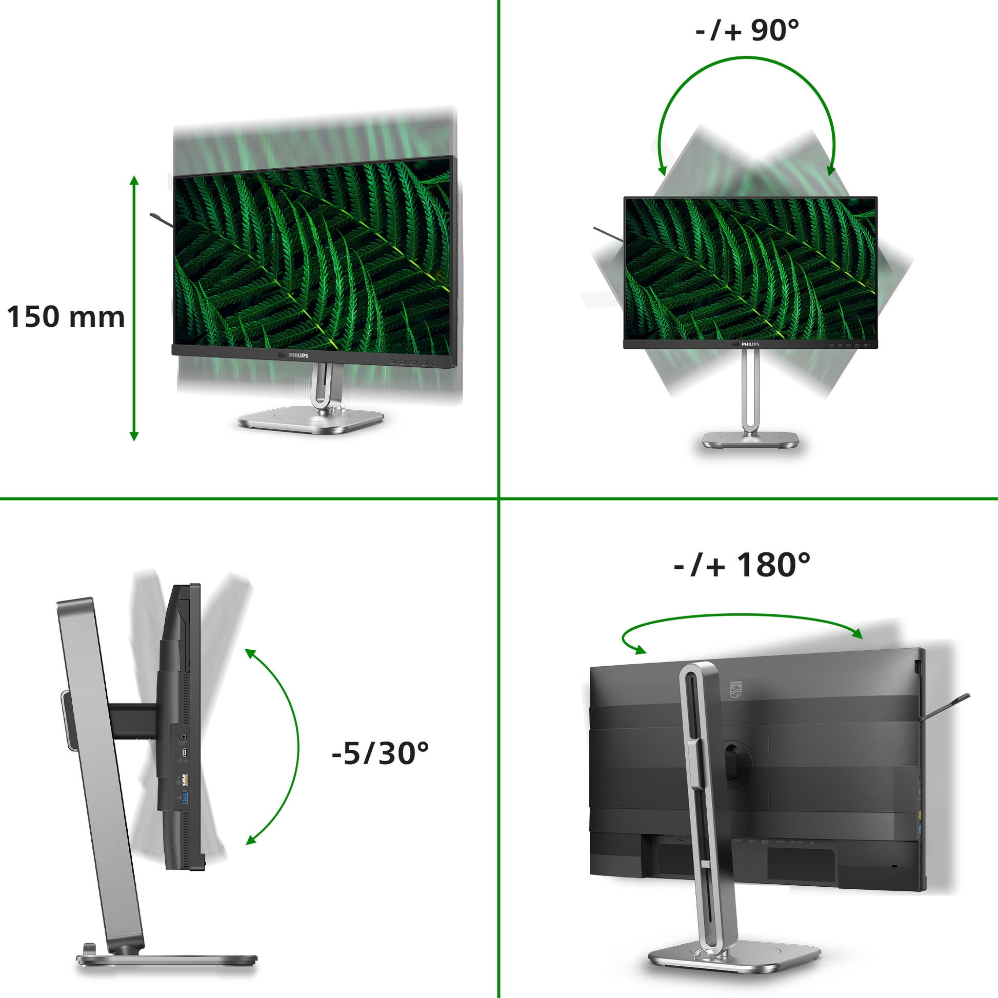 Philips 24B2G5301/00 – Monitor, 23,8", IPS, 100 Hz, 300 cd/m², Daisy Chain, KVM, USB-Hub, VESA 100 × 100, Grau