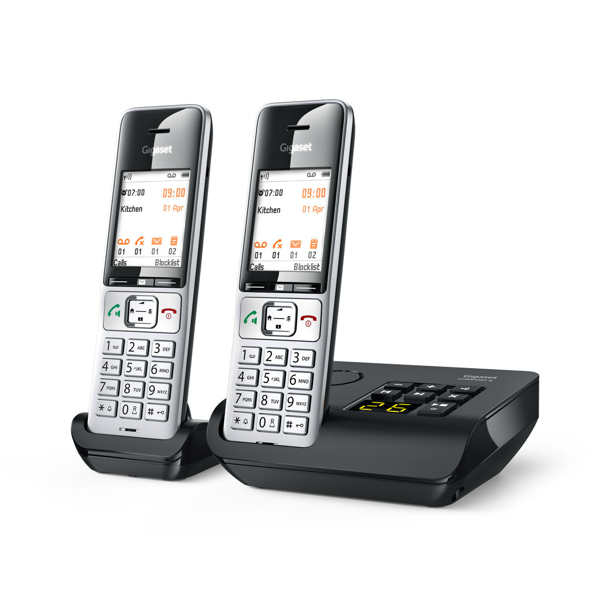 Gigaset Comfort 500 A Duo – mit Anrufbeantworter, inkl. 2 Mobilteile, Schwarz/Silber