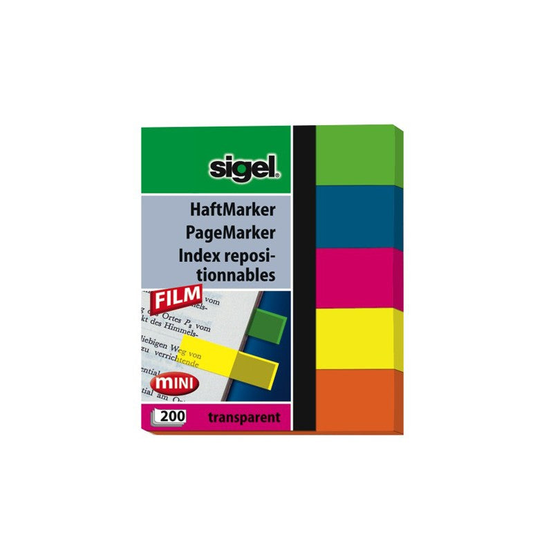 Sigel Haftnotizen – 12×50 mm – sortiert, 5×40 Blatt, recyclingfähig