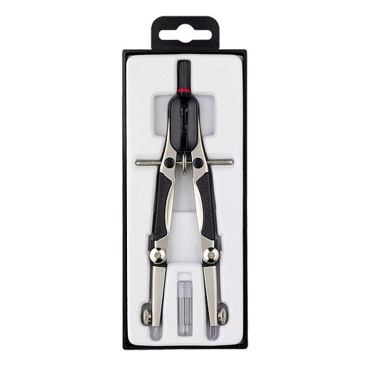 Rotring Zirkel – Schenkellänge 17 cm, Radius 18 cm, Aufnahme bis 4 mm, Messing, silber – Schnellverstellzirkel
