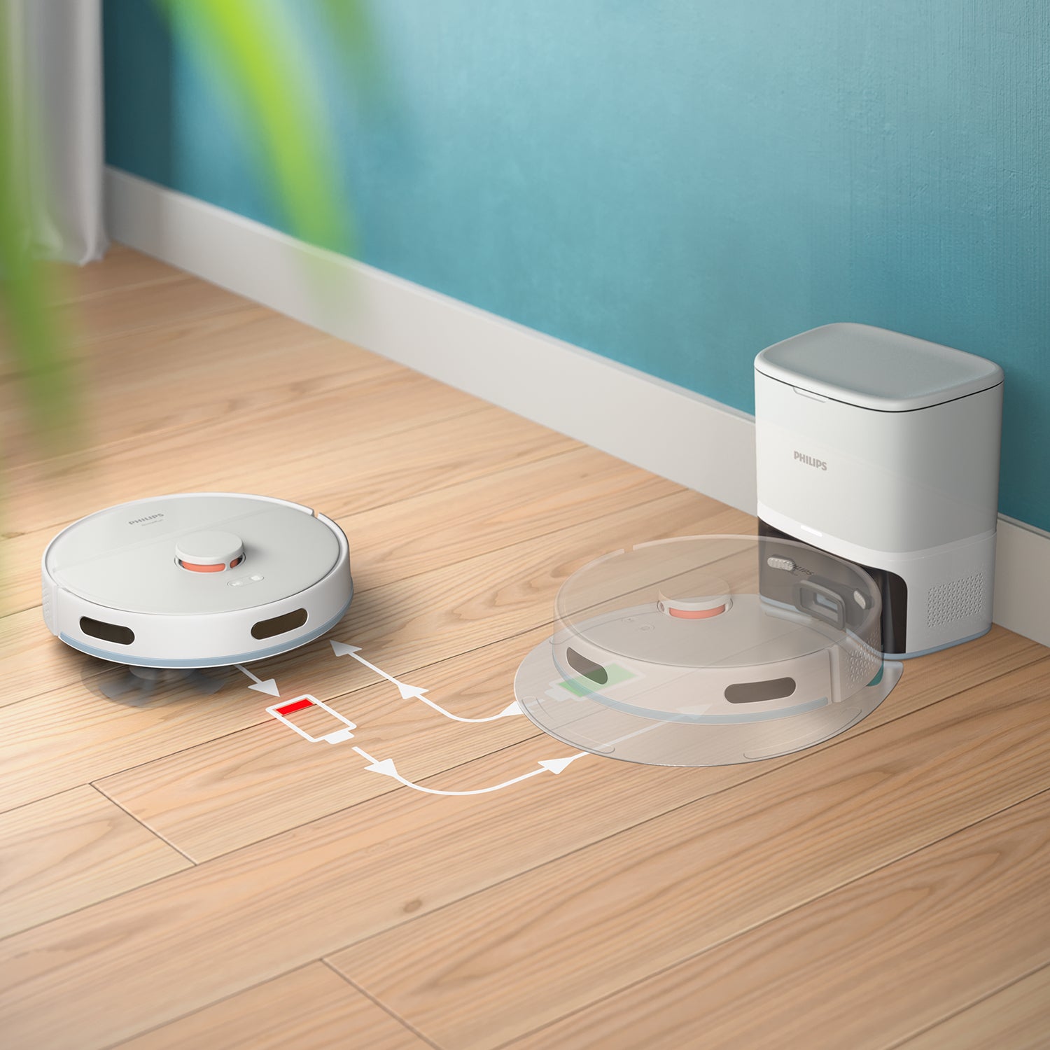 Philips Saugroboter XU2100/25 mit Absaugstation und Wischfunktion – 6000 Pa, 120 min