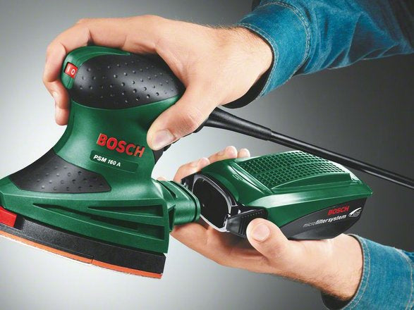 Bosch PSM 160 A Multischleifer – 160 W – Micro-Klettverschluss – Schwingkreisdurchmesser 1,6 mm