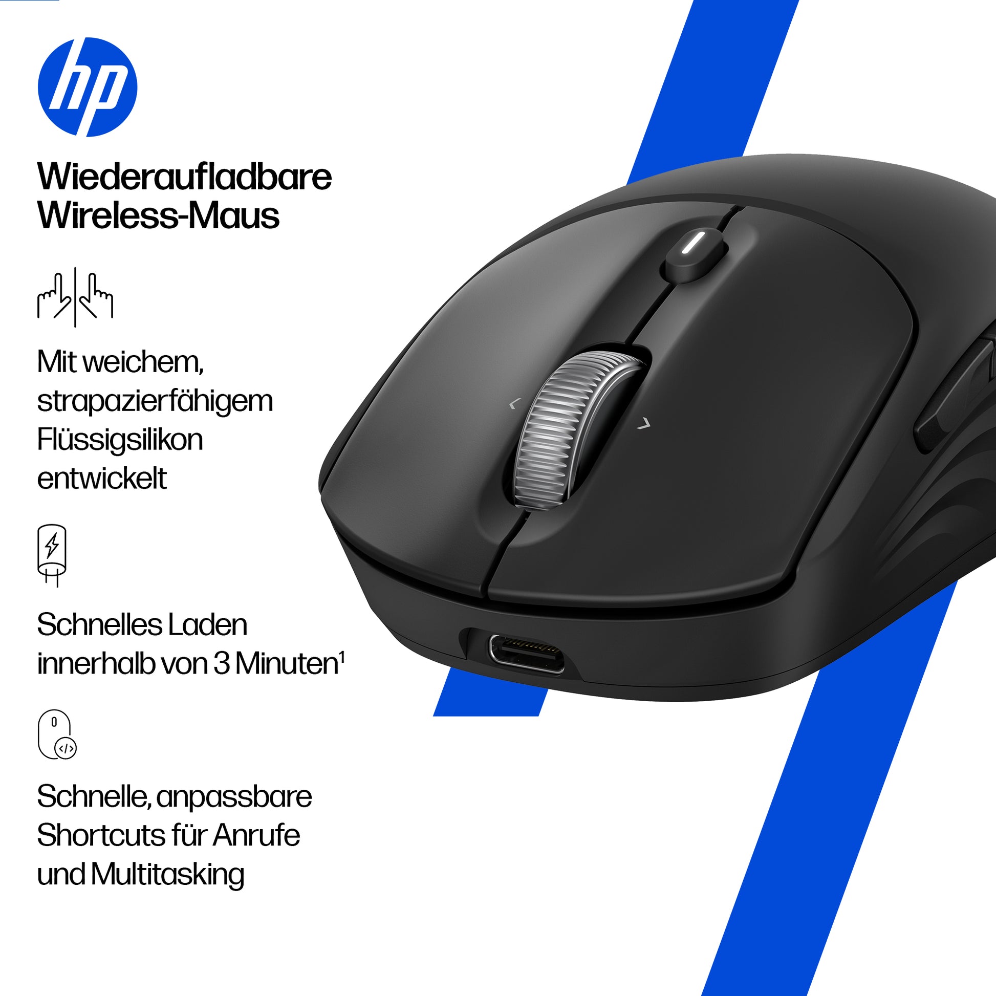 HP 700 Wiederaufladbare Wireless-Maus – Kabellos (Bluetooth/2,4 GHz), 6000 DPI, Beidhändig