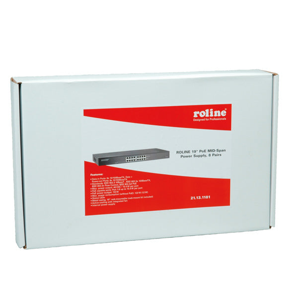ROLINE PoE Midspan – PoE Budget 110 W, IEEE 802.3af, 8× RJ-45 (10/100), 19" Rack