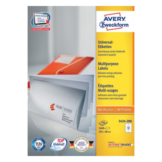Avery Schuletiketten – 105 × 48 mm, 2640 Stk, 220 Bogen, Papier, permanent haftend