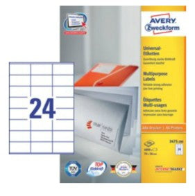 Avery Etiketten, 70 mm × 36 mm, weiss, Papier, permanent, 5280 Etiketten (220 Blatt)