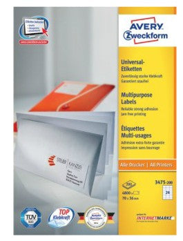 Avery Etiketten, 70 mm × 36 mm, weiss, Papier, permanent, 5280 Etiketten (220 Blatt)