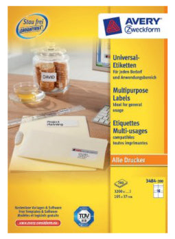 Avery Druckeretiketten, 105 mm × 37 mm, weiss, Papier, permanent