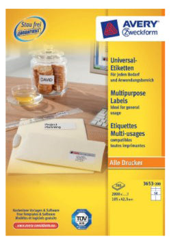 Avery Schuletiketten – 105 × 42,3 mm, 3080 Stk, 220 Bogen, Papier, permanent haftend