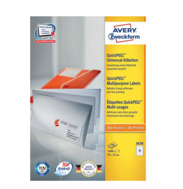 Avery Zweckform – Selbstklebende Etiketten, 97 mm × 37 mm, Weiss, Papier