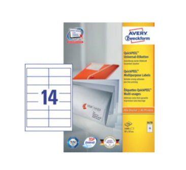Avery Zweckform – Selbstklebende Etiketten, 97 mm × 37 mm, Weiss, Papier