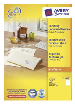 Avery Zweckform Universal-Etiketten – 210×297 mm, Papier, 100 Stk, 100 Bogen, permanent haftend