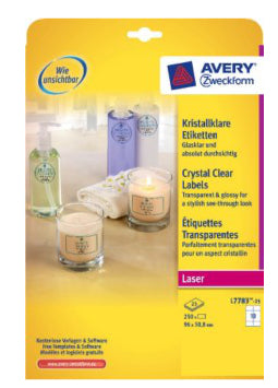 Avery Zweckform – Etiketten L7783-25, 96 mm × 51 mm, transparent, Polyester, selbstklebend, 250 Stück