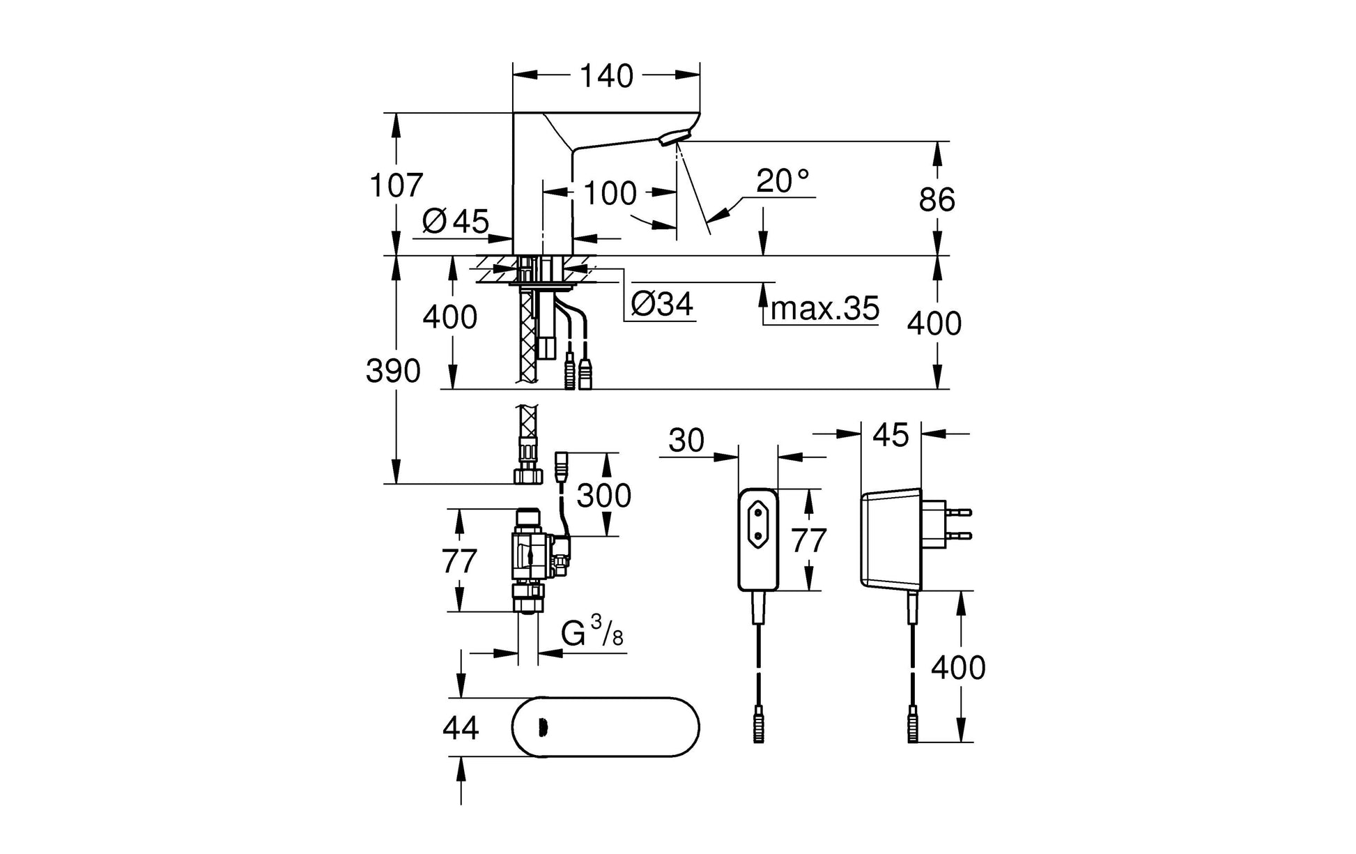GROHE Euroeco Unterputz-Badebatterie – Infrarot-Elektronik, Messing, Chrom, für Waschbecken
