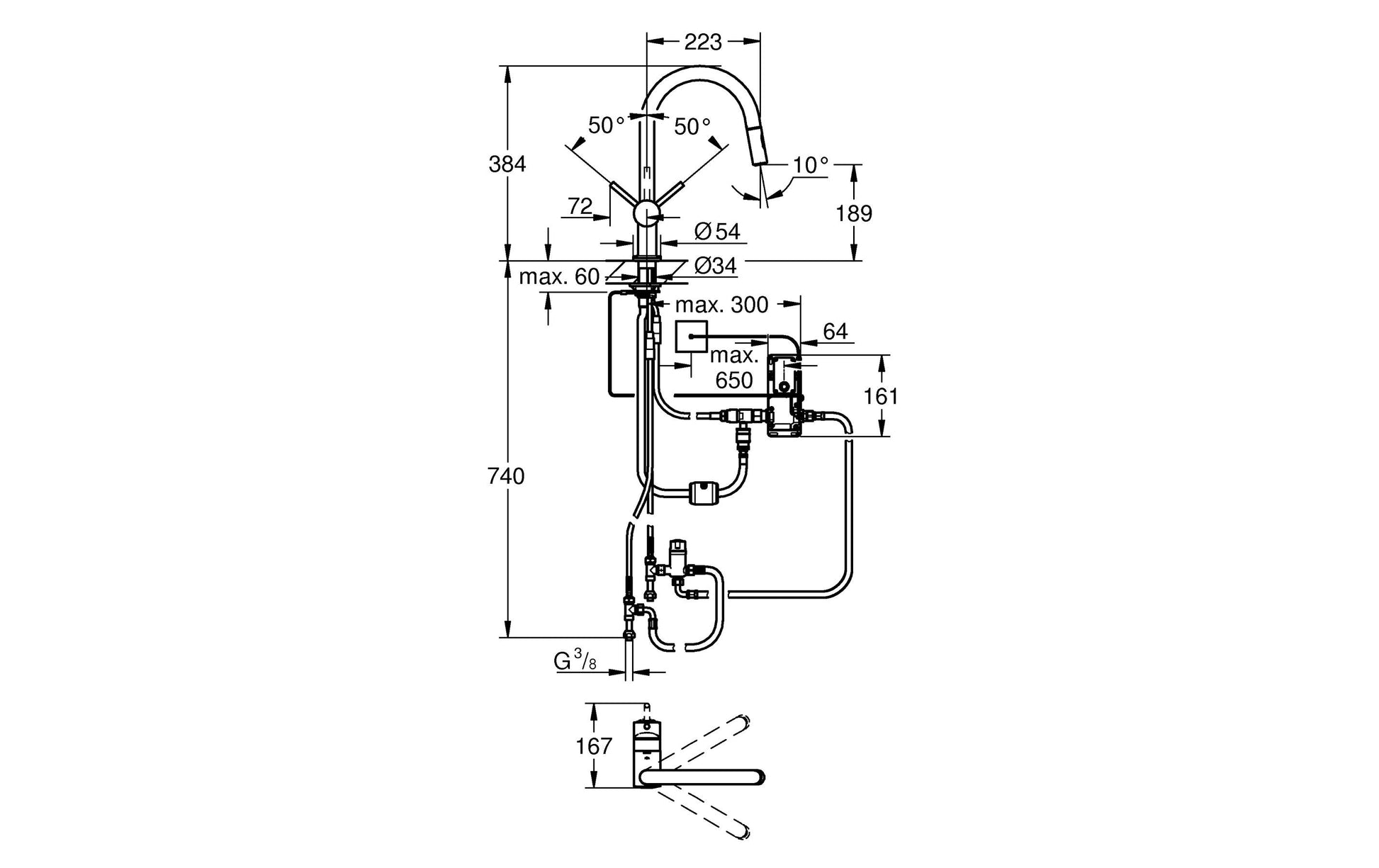 GROHE Minta Touch – Einhebelmischer, ausziehbare Brause, Messing/Chrom, 360° schwenkbar, Sensor