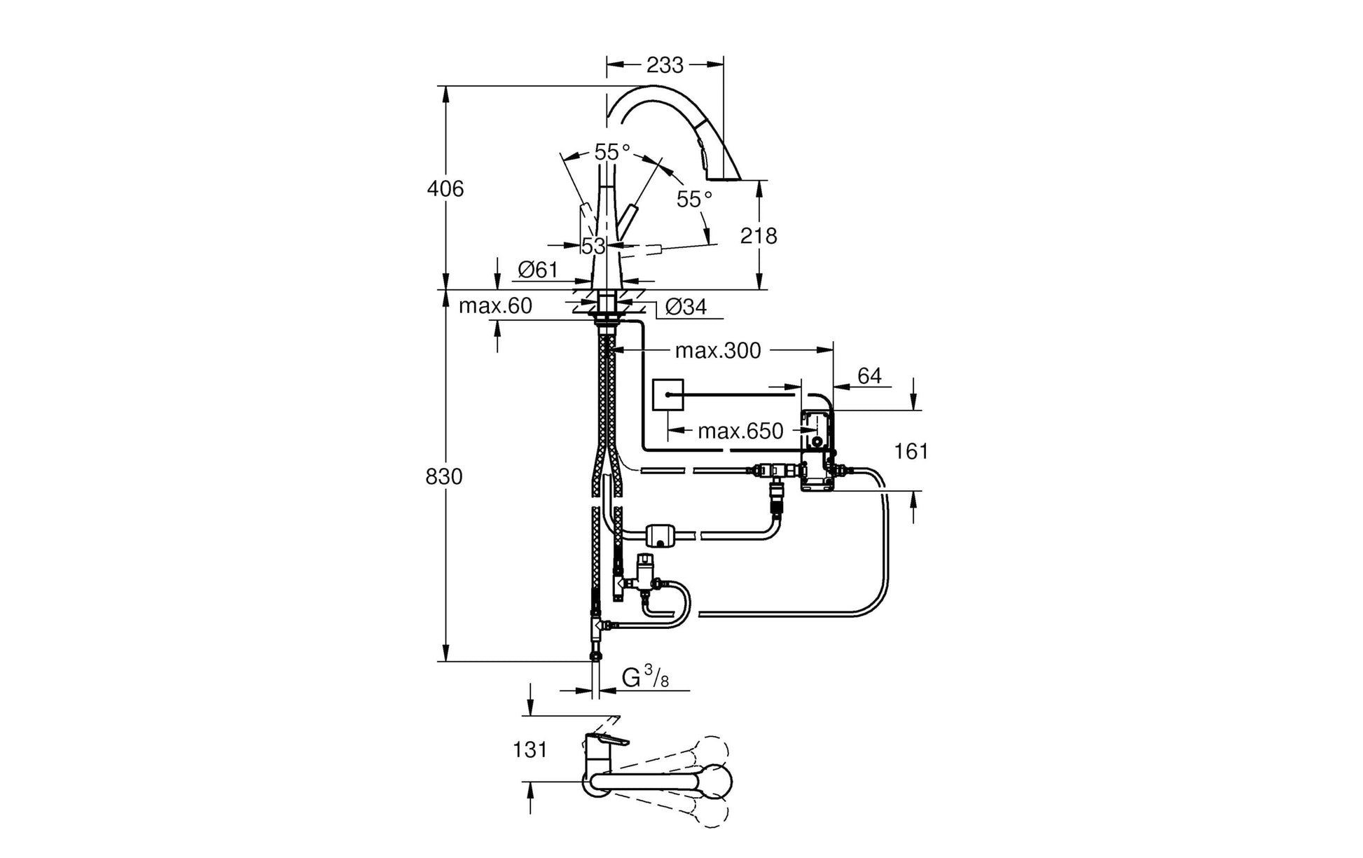 GROHE Badebatterie Zedra Touch – Einhebelmischer (Standmontage), Messing, Chrom