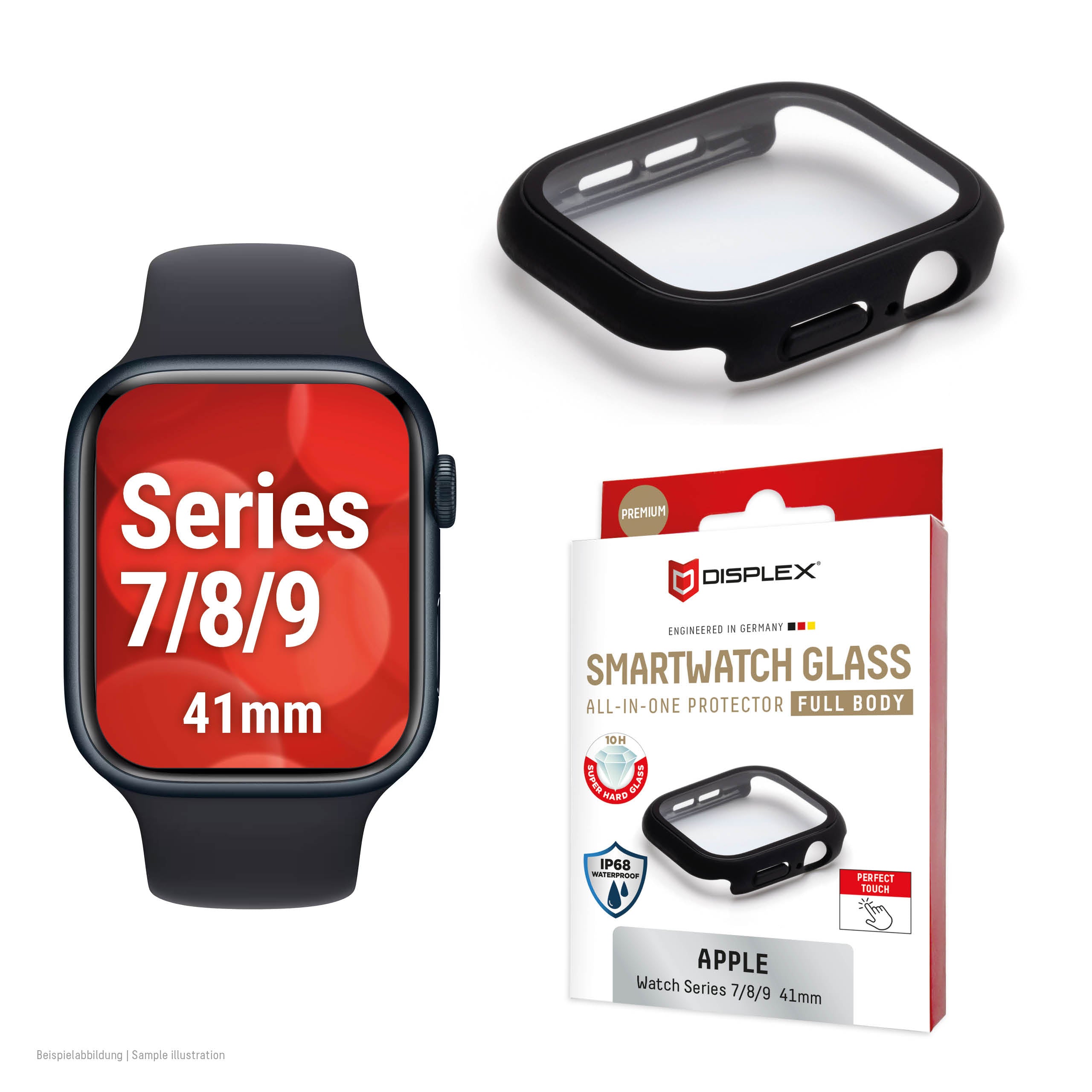 E.V.I. Displayschutz – für Apple Watch 7/8/9 (41 mm), Schwarz, Polycarbonat
