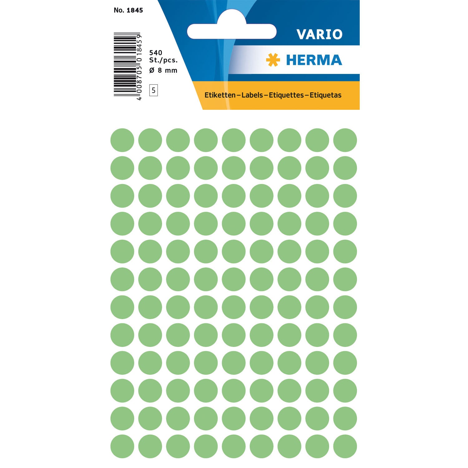 HERMA Vario Schmucketiketten – Motiv Farbpunkte – Papier, 540 Stk, 5 Bogen, Ø 8 mm