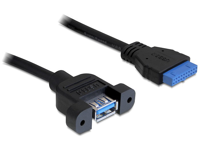 DeLOCK USB-A auf 19-pol Header Kabel – USB 3.2 Gen 1 (5 Gbit/s) – 0,5 m – Schwarz