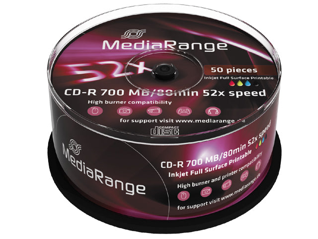MediaRange CD-R 700 MB – 52×, bedruckbar, 50er Spindel