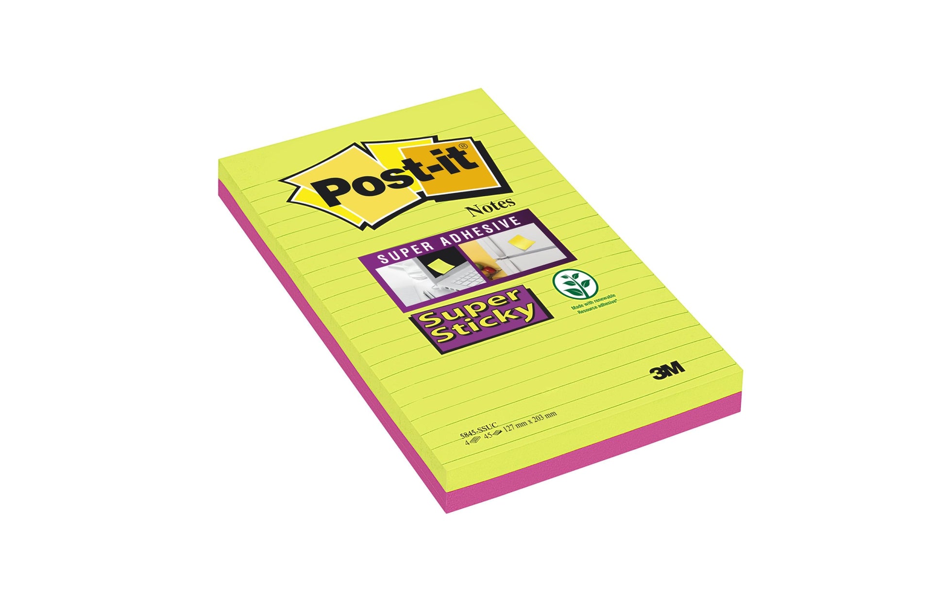 Post-it Super Sticky Haftnotizen – 125×200 mm – sortiert, 2×45 Blatt, liniert, PEFC