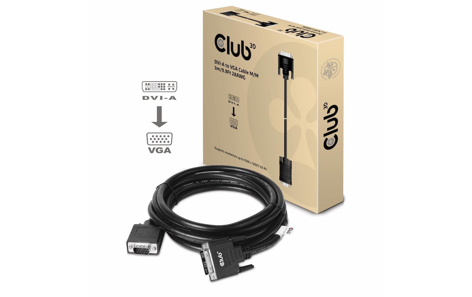 CLUB3D Club 3D DVI-D auf VGA Kabel – 1600×1200 – 3 m – für Geräte mit DVI- und VGA-Anschluss