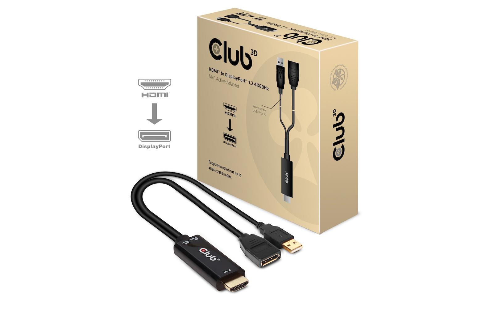 CLUB3D Adapter HDMI zu DisplayPort – 4K (4096 × 2160) @ 60 Hz, 0,25 m, HDMI 2.0 zu DisplayPort 1.2