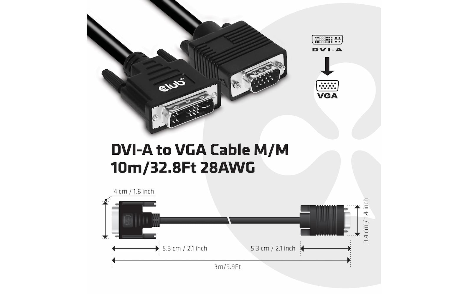 CLUB3D Club 3D DVI-D auf VGA Kabel – 1600×1200 – 3 m – für Geräte mit DVI- und VGA-Anschluss