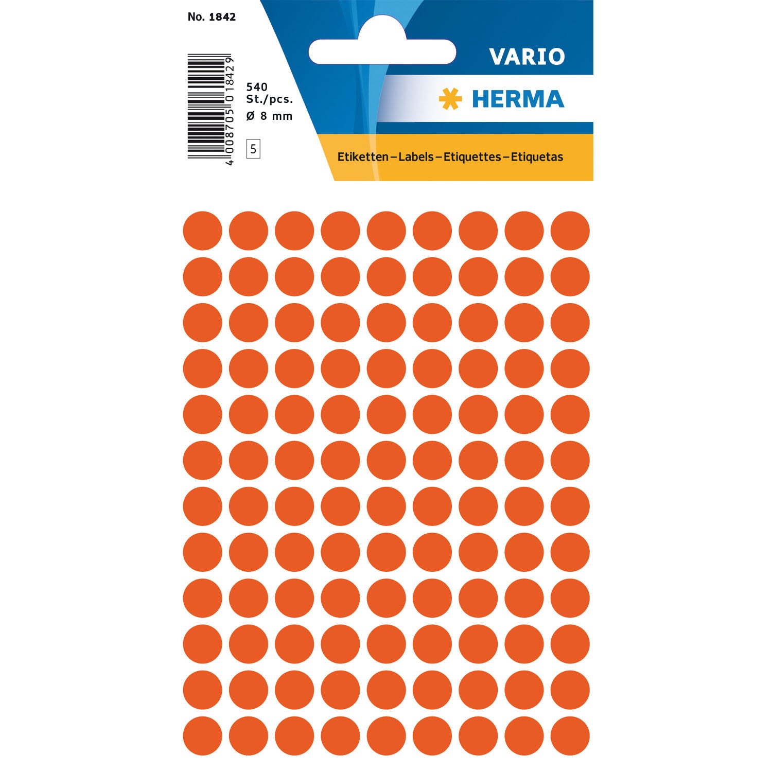 HERMA Vario Schuletiketten – Motiv Farbpunkte – Ø 8 mm, 540 Stk, 5 Bogen, Papier, permanent haftend