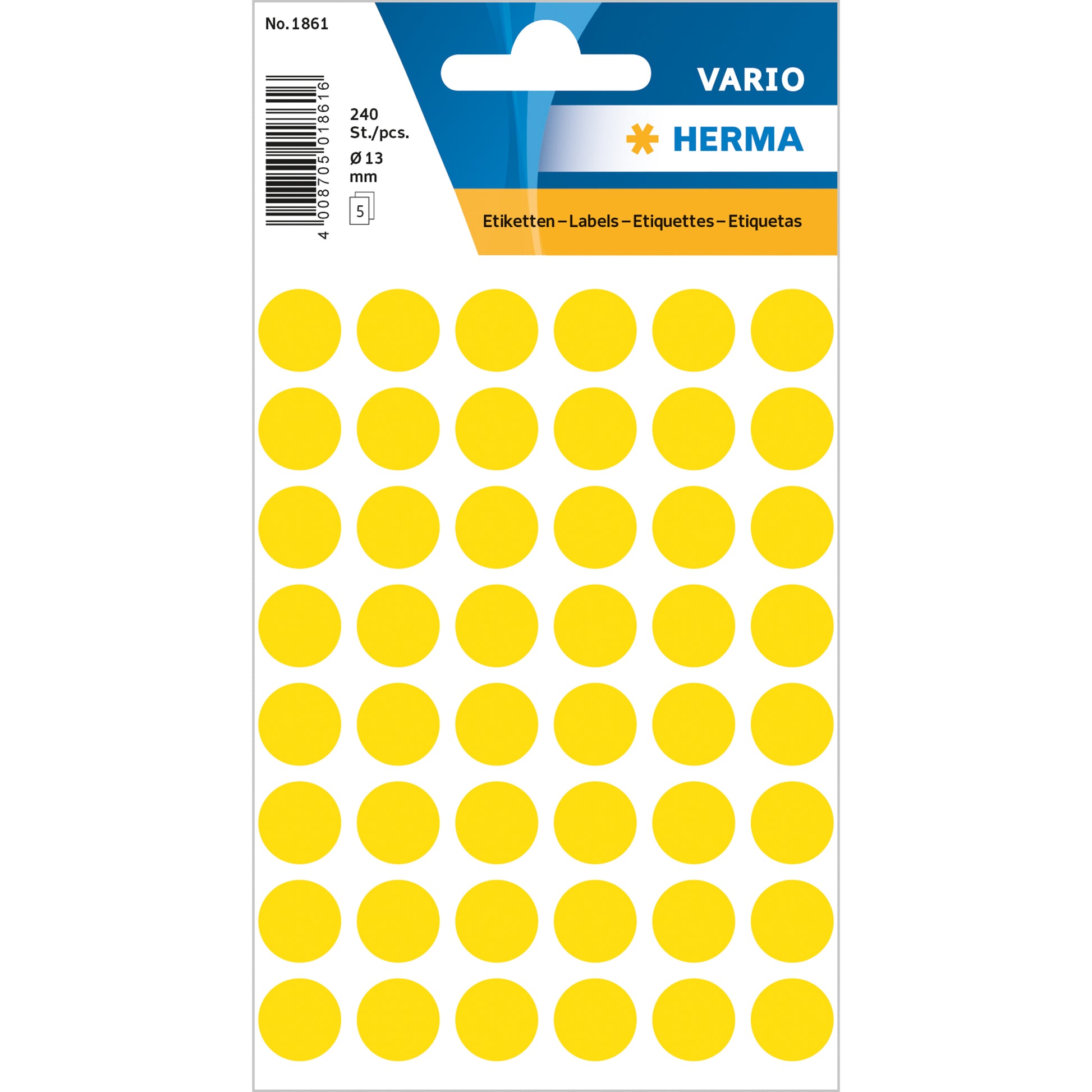 HERMA Vario Schuletiketten – Motiv Farbpunkte – Ø 13 mm, 240 Stk, 5 Bogen, Papier, permanent haftend