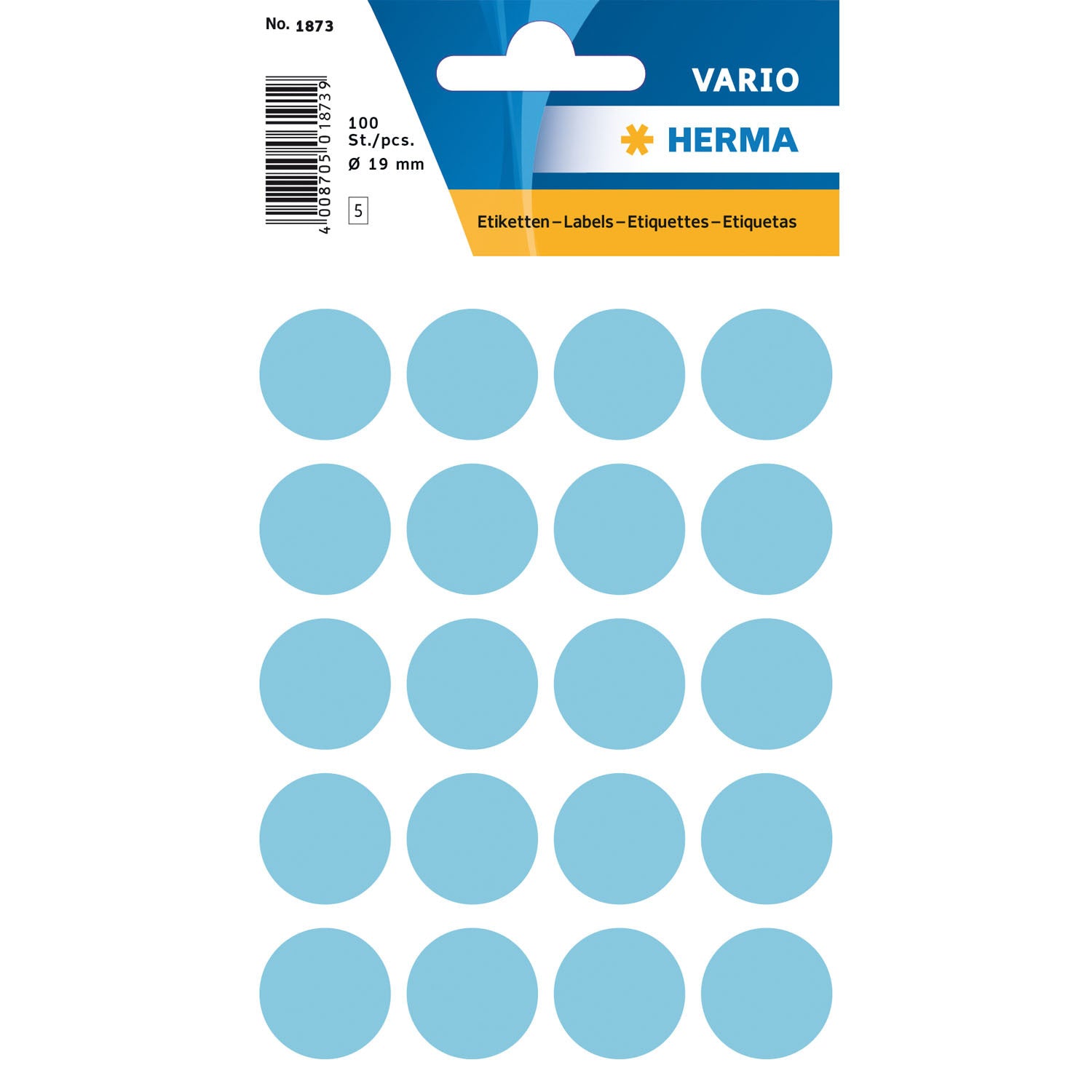 HERMA Vario Schuletiketten – Motiv Farbpunkte – Ø 19 mm, 100 Stk, 5 Bogen, Papier, permanent haftend