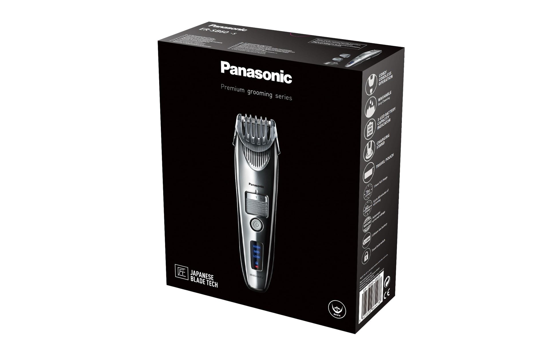 Panasonic Bartschneider ER-SB60-S803 – 0,5 mm Schnitt, 60 min Akku, waschbar, Silber