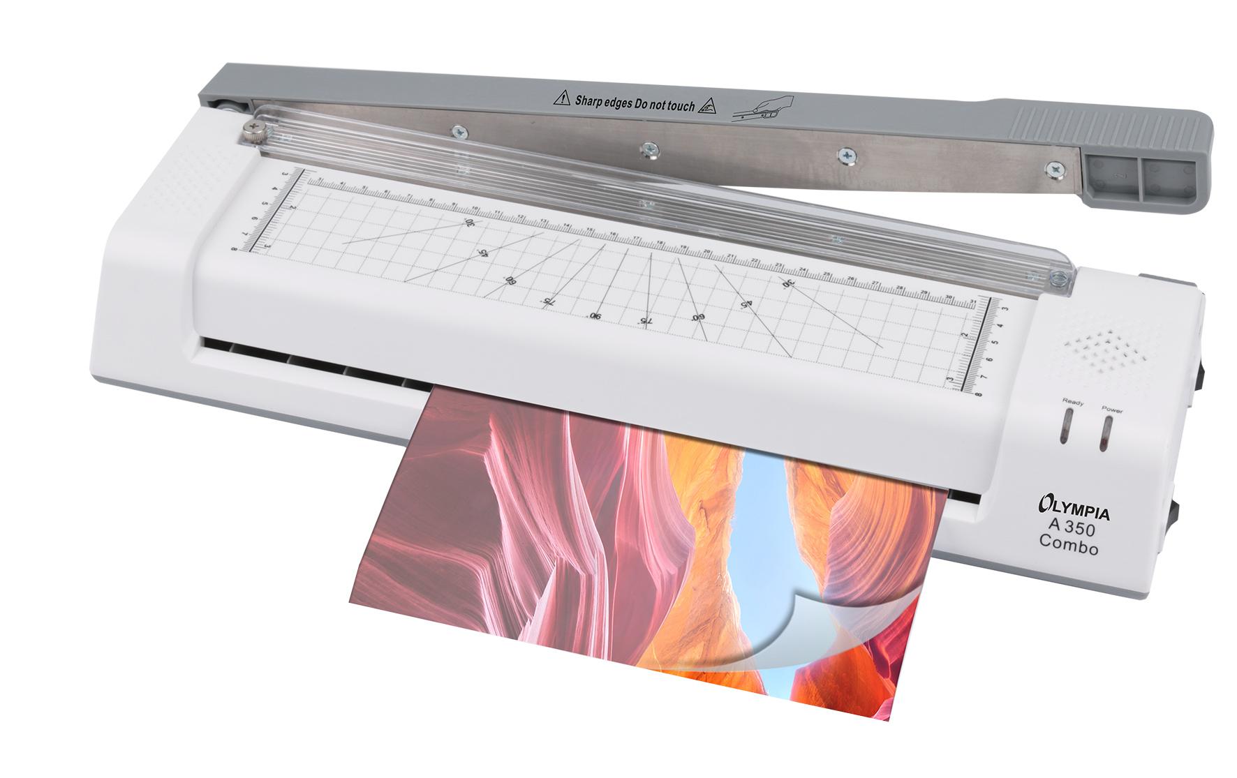 Olympia A 350 Combo Laminiergerät A3 – 2-Rollen, 125 µm, Kaltlamination, Aufheizzeit 5 Min., 250 mm/min, Weiss