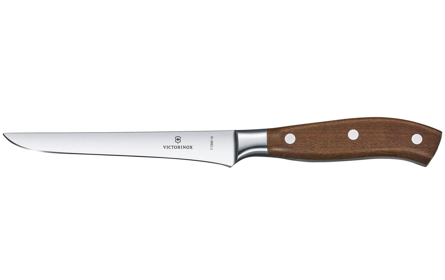 Victorinox Ausbeinmesser – gerade Klinge – Klingenlänge 15 cm – Edelstahlklinge, Holzgriff – Silber