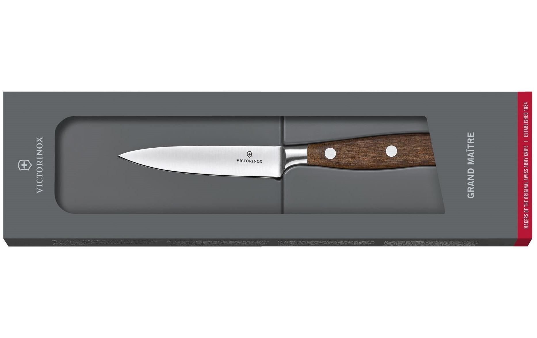 Victorinox Officemesser – 10 cm, gerade Klinge – Edelstahl; Griff Holz (Ahorn) – Silber