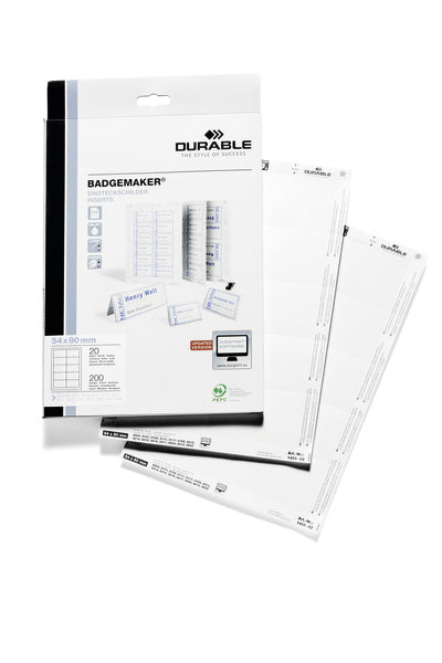 Durable Schuletiketten – 90 × 54 mm, 200 Stk, 20 Bogen, Papier