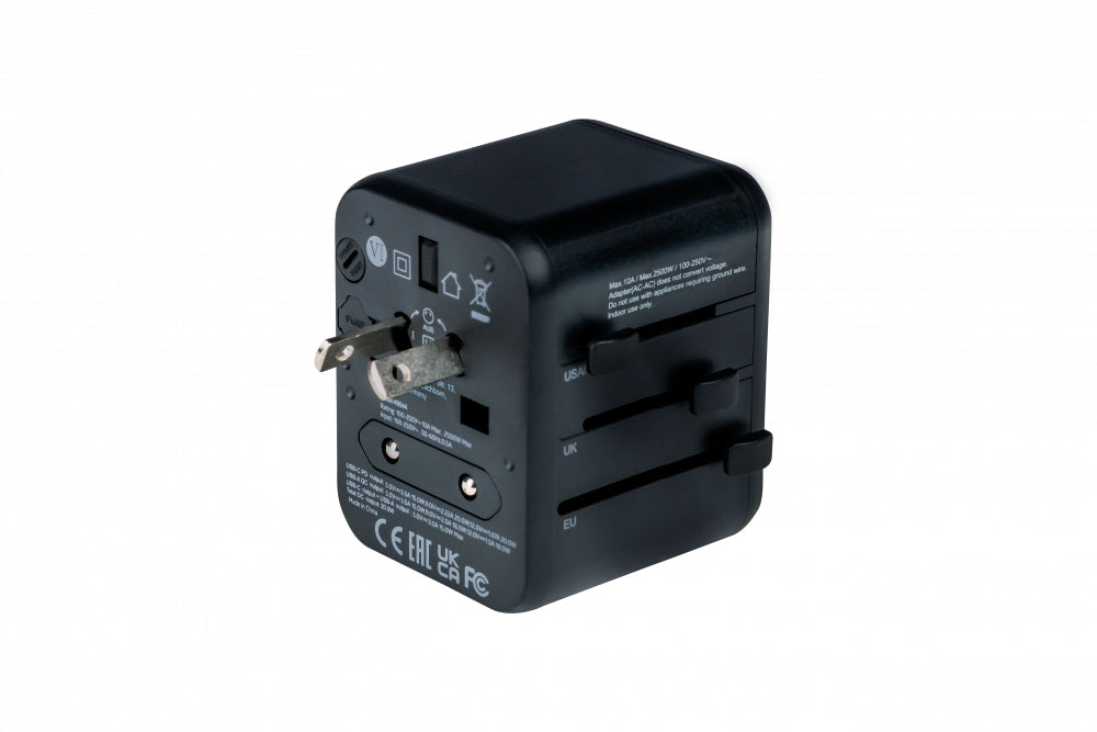 Verbatim Reiseadapter – 100–250 V, 2'500 W, 2x USB (PD20W) – von Typ A/B/C zu Typ E/F/G usw. – schwarz