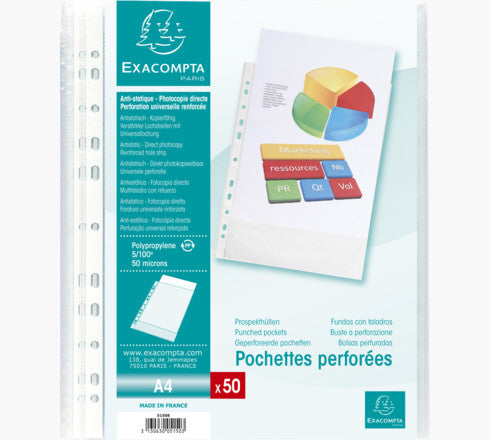 Exacompta Prospekthülle A4, blendfrei genarbt, 50 µm, transparent – 50 Stück