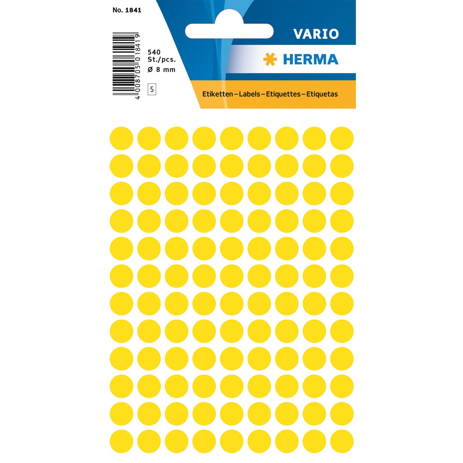 HERMA Vario Schuletiketten – Motiv Farbpunkte – Ø 8 mm, 540 Stk, 5 Bogen, Papier, permanent haftend