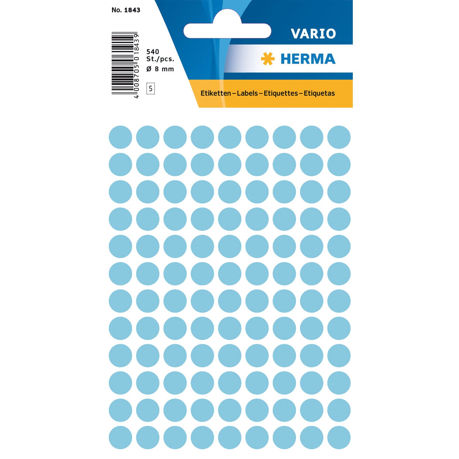 HERMA Vario Schuletiketten – Motiv Farbpunkte – Ø 8 mm, 540 Stk, 5 Bogen, Papier, permanent haftend