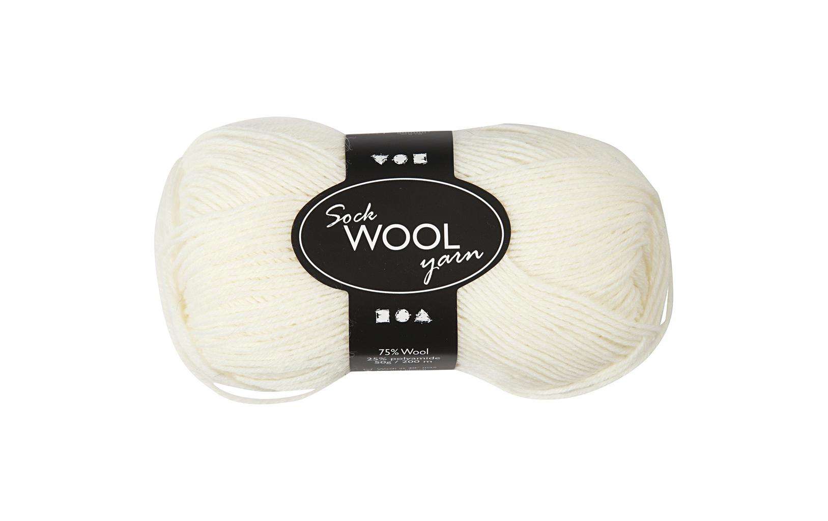 Creativ Company Sockenwolle Weiss – 50 g, 200 m, Nadel 2 mm, 1 Stk.