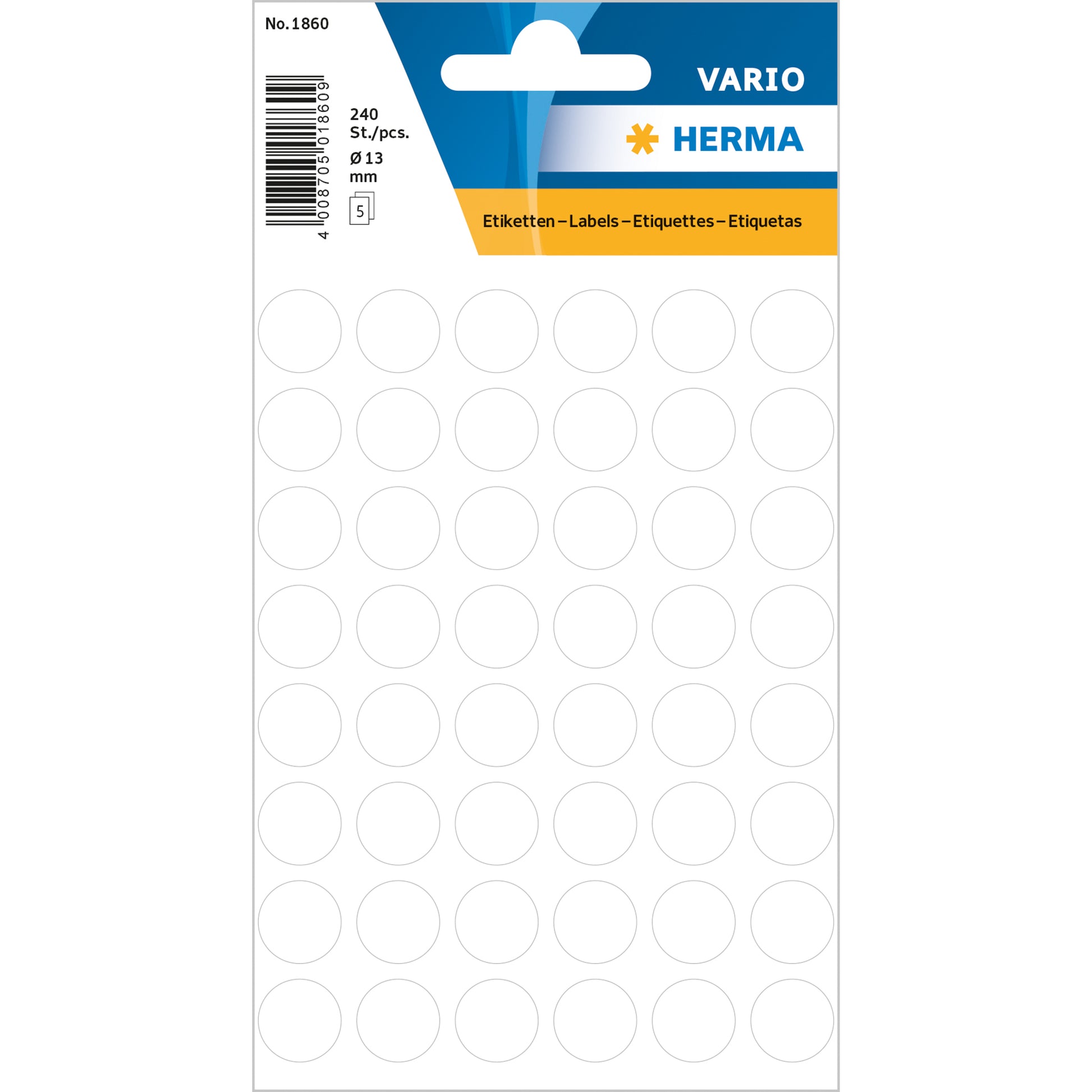 HERMA Vario Schuletiketten – Motiv Farbpunkte – Ø 13 mm, 240 Stk, 5 Bogen, Papier, permanent haftend