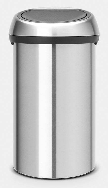 Brabantia Push-Abfalleimer Touch Bin 107962 – 60 l – Edelstahl, rund – Silber matt