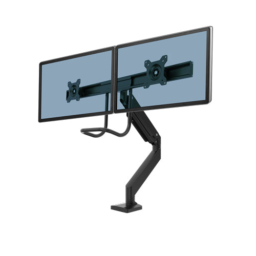Fellowes Eppa Crossbar – Monitorarm, Dual, Tischklemme/Tischdurchführung, bis 32", max. 2 × 8 kg, schwarz