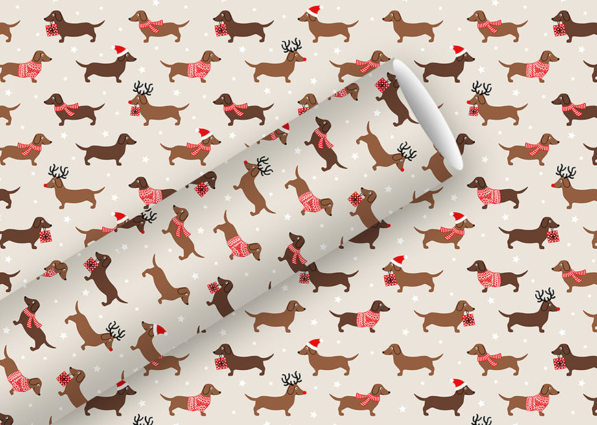 Braun + Company Geschenkpapier – Weihnachtsdackel – seidenmetallisiertes Papier – 700 × 2000 mm