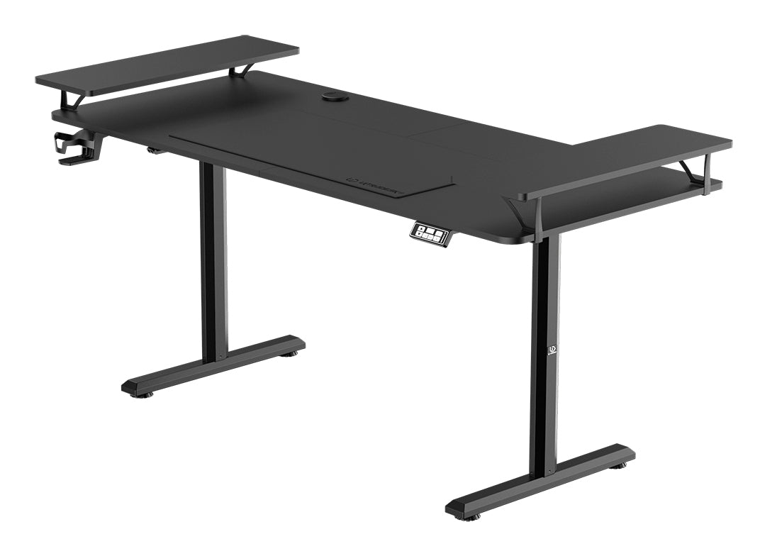 Ultradesk Highlander XXL Gaming-Tisch – 160 × 70 cm, elektrisch höhenverstellbar, schwarz, Stahl