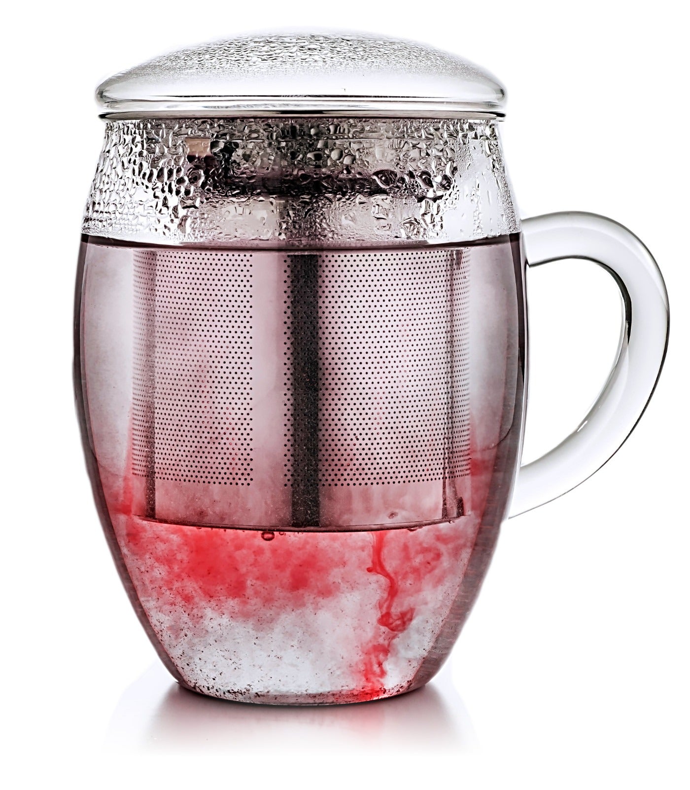 Creano Teeglas – 400 ml, Borosilikatglas, Transparent, mit Edelstahl-Deckel, spülmaschinenfest