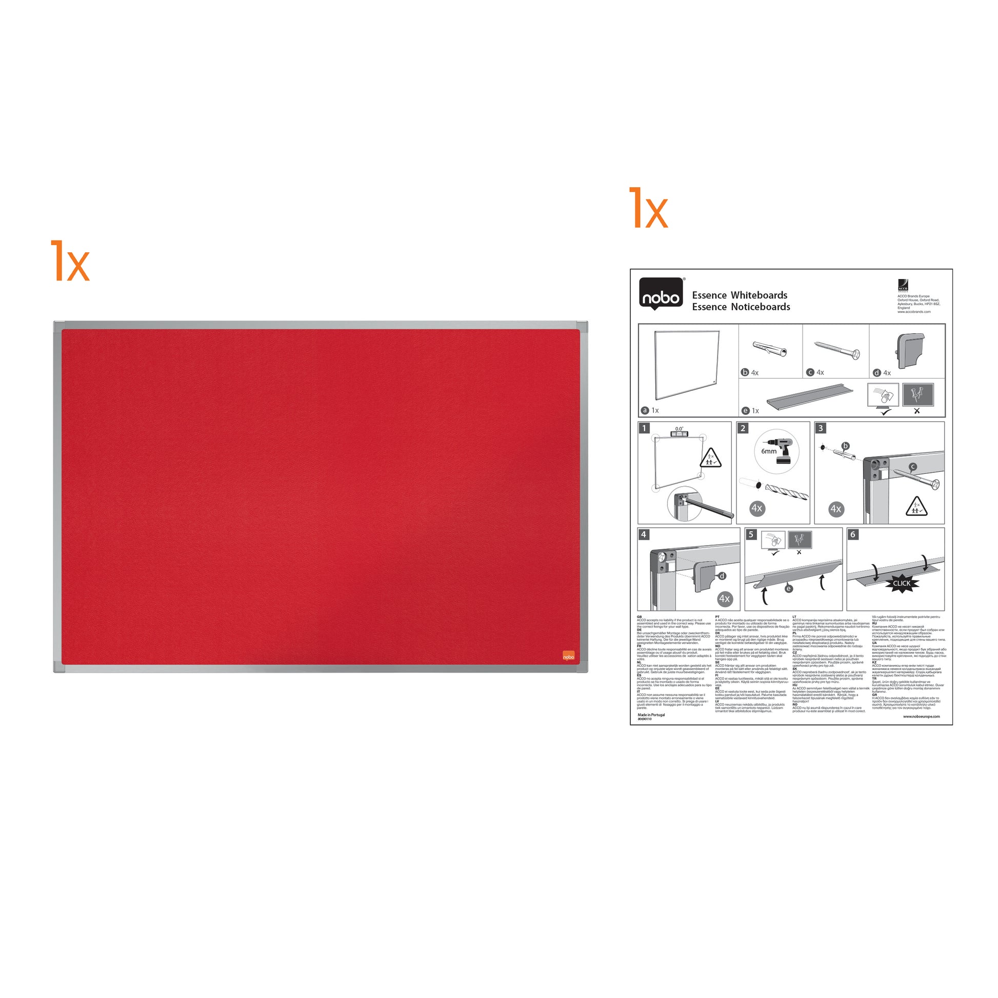 Nobo Pinnwand – Filz, Alurahmen – 180 × 120 cm, Rot, Essence